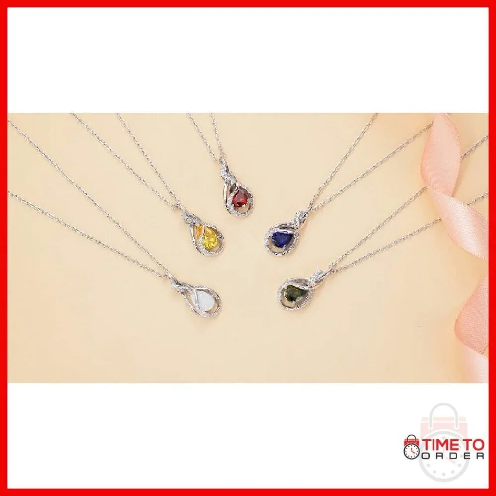 Sterling Silver Birthstone Necklace White Gold Plated Adjustable Chain Pendant
